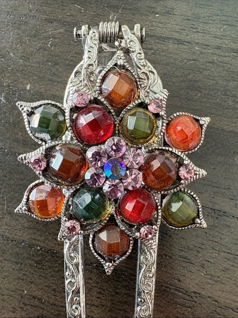 Vintage-Inspired Floral Jeweled Hair Forks - Multicolor